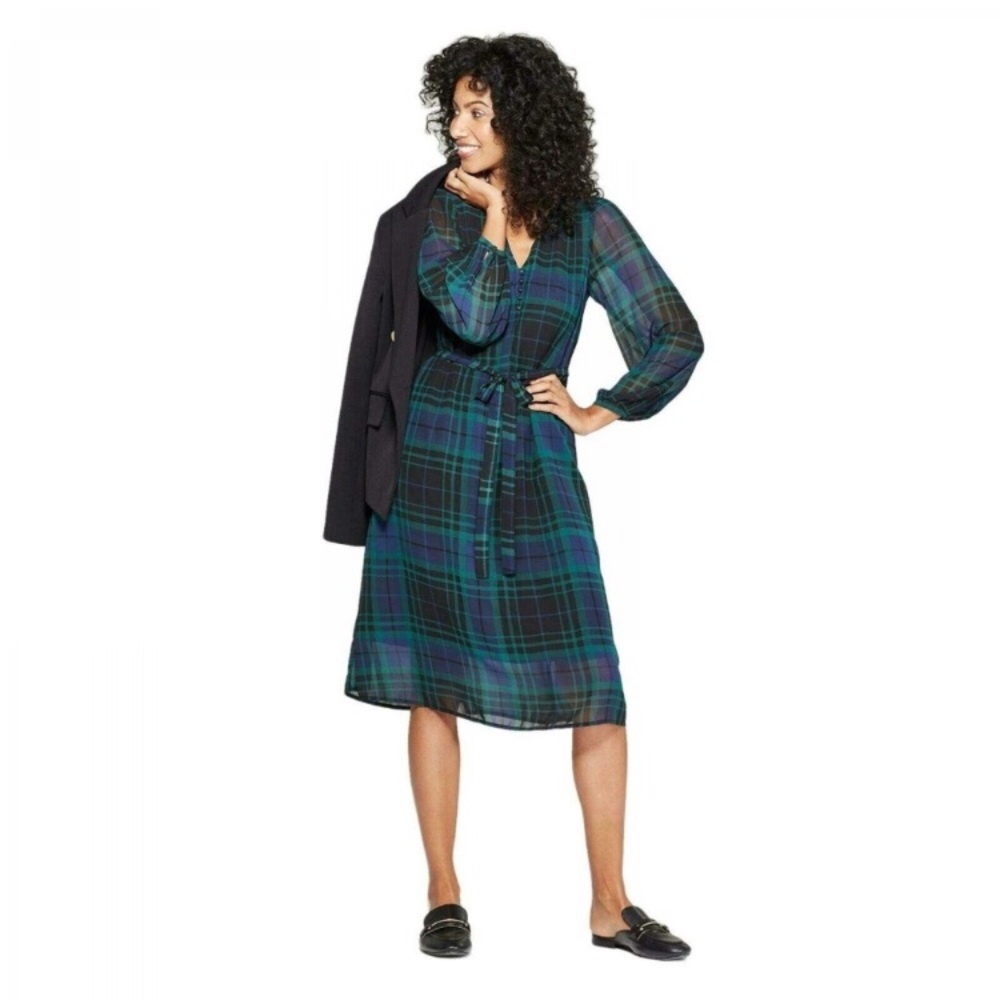 Target a new day green and blue plaid dress NWT